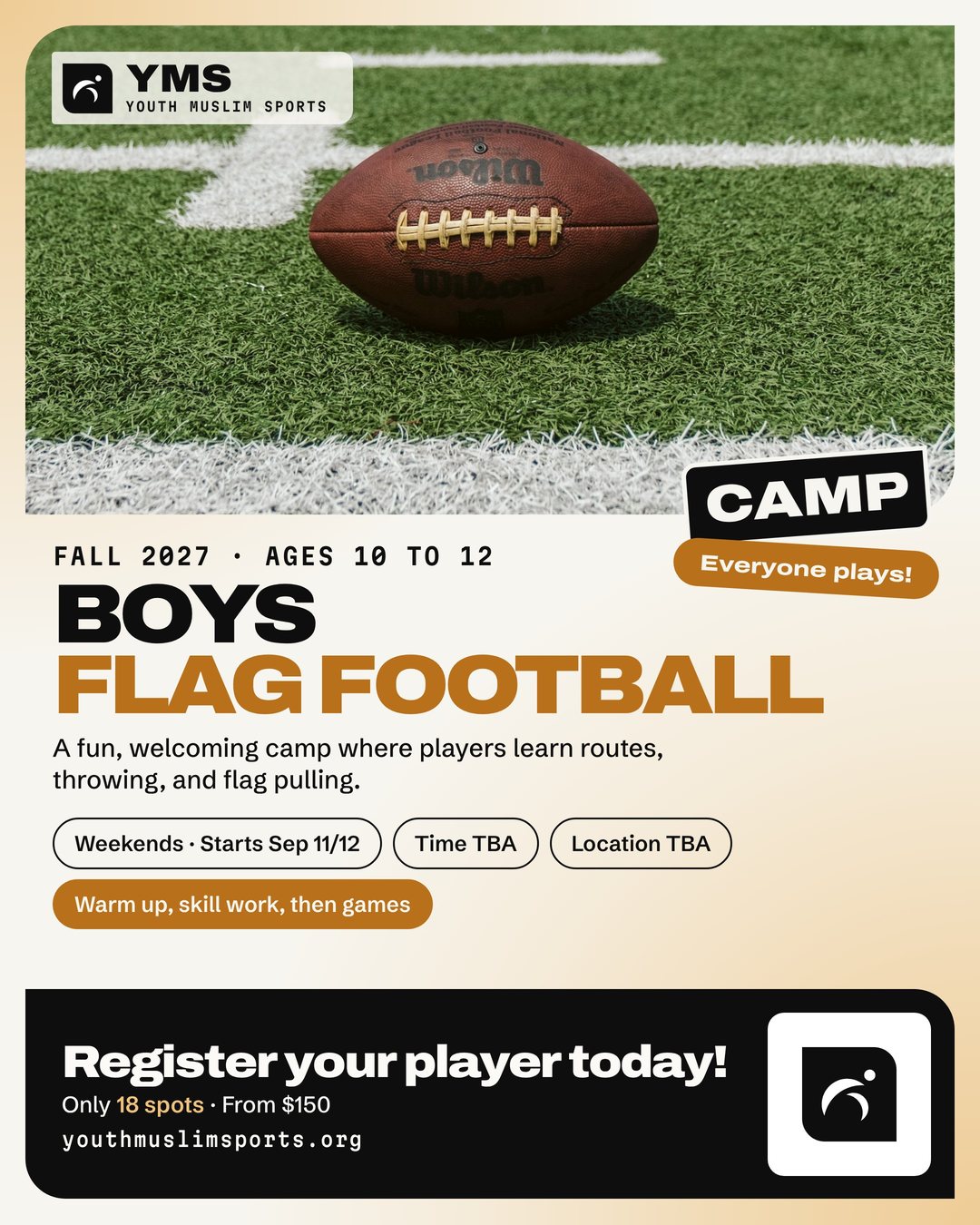 Flyer for Boys Flag Football Camp