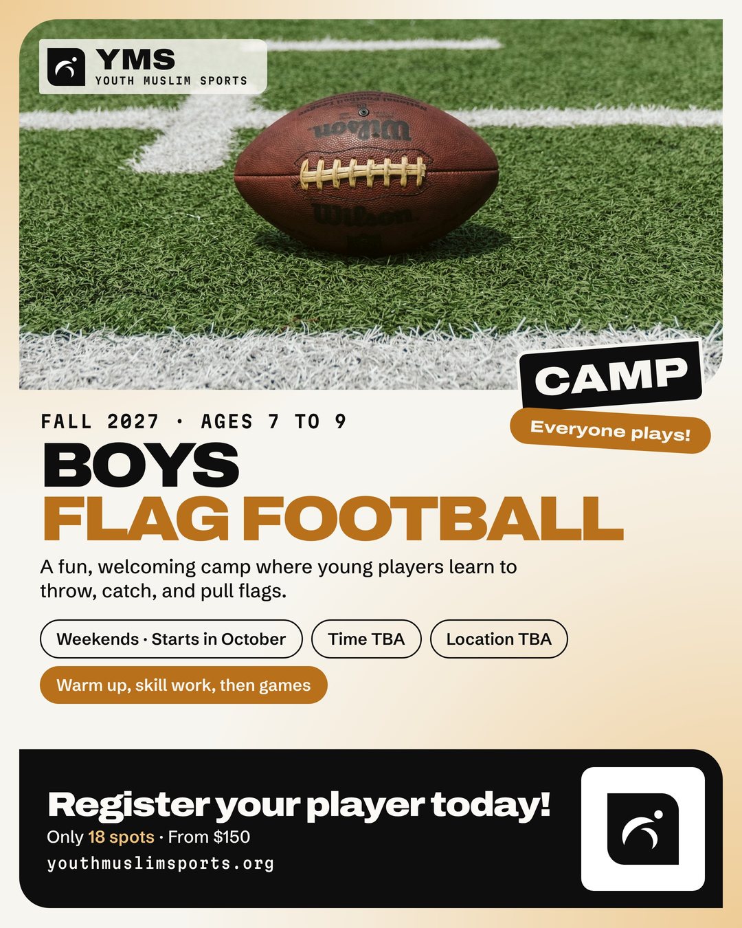 Flyer for Boys Flag Football Camp